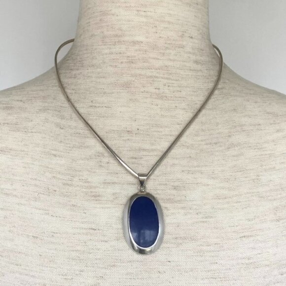 Sterling Silver 925 1.91" Oval Faux Lapis Pendant 9g Thai SX Sally C. Treasures - Picture 7 of 16